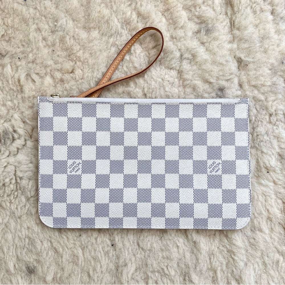 Louis Vuitton Damier Azur Neverfull Pouch Wristlet Clutch